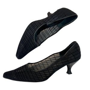 Vintage Prevana Windowpane Pumps Sheer Black 9.5